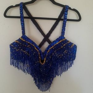 3pc Blue & Gold Belly Dance Costume